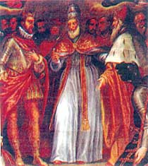 Giovan Battista Maganza, Pio V con Filippo II e il doge Alvise Mocenigo
