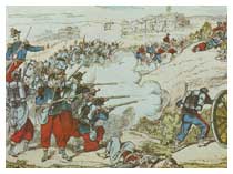 La battaglia di Mentana, vista dello schieramento francese in una stampa di Epinal. Gli chassepot furono determinati per l'esito dello scontro.