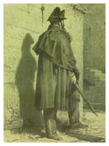 "Carabiniere con carabina e mantello", disegno a carboncino di Enrico Gamba (Museo del Risorgimento, Torino).