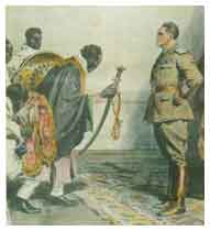 ras Hapte Michael, capo dei Wollo, si arrende al viceré Rodolfo Graziani ad Addis Abeba nel giugno 1936 (Domenica del Corriere).