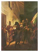 Il sacrificio del carabiniere Giovan Battista Scapaccino, prima medaglia d'oro dell'Arma in un quadro di Francesco Gonin.