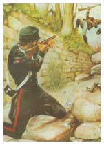 Il brigadiere Lussorio Cau, Medaglia d'Oro al Valor Militare, mentre uccide un bandito in Sardegna (dipinto di Alberto Spagnoli).