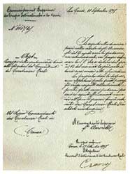 La notifica del passaggio della Gendarmeria turca agli ordini di Craveri (12 settembre 1897): firmata dal Comandante Amoretti e controfirmata dallo stesso Craveri.
