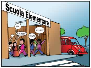 Alcuni bambini stanno uscendo dalla scuola