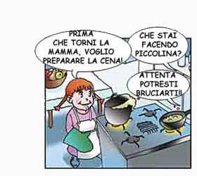 Una bambina si avvicina ai fornelli della cucina