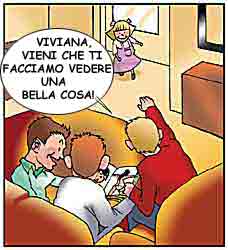 Alcuni ragazzi vogliono far vedere alla bambina una rivista pornografica