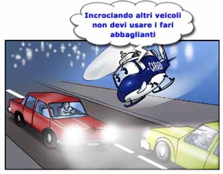 Incrociando altri veicoli non devi usare i fari abbaglianti