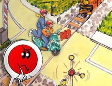 Vignetta "Attraversamento passaggio a livello con dispositivi luminosi in funzione".
