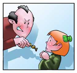 Un tipo losco offre una caramella ad una bambina.