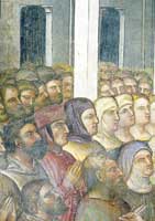 Petrarca tra Francesco il Vecchio e Fina Buzzaccarini, particolare da I miracoli di Cristo di Giusto de' Menabuoi