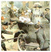 L'assasinio di Ferdinando d'Asburgo e della moglie Sofia a Sarajevo per mano del serbo Gavrilo Princip