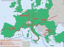 Immagine raffigurante il potenziamento delle reti transeuropee terra-mare come programmato per i prossimi anni.