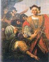 Anonimo francese del XVII secolo: Colombo, sul ponte della Santa Maria, avvista l'isola di San Salvador
