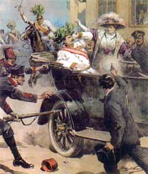 Achille Beltrame, L'assassinio a Serajevo dell'arciduca Francesco Ferdinando, erede del trono d'Austria, e di sua moglie (Domenica del Corriere, 5-12 luglio 1914)