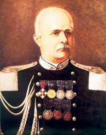 Chiaffredo Bergia in uniforme da capitano con le medaglie al valore ottenute nei dieci anni di lotta al brigantaggio in Abruzzo.