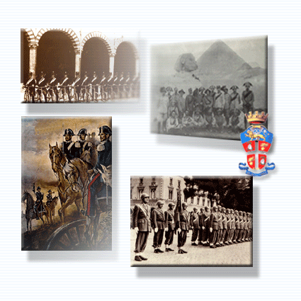 Image composée de 4 petites photos d'époque et de l'écusson actuel de l'Arme.