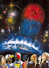 Anno 2000 - Ragazzi osservano fuochi d'artificio