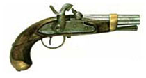 Pistola a percussione mod. 1847, in dotazione ai Carabinieri a cavallo: calibro 17 ad anima liscia, lunghezza della canna mm.130, lunghezza totale mm.250, peso Kg. 0,700.