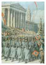 truppe tedesche sfilano a Vienna dopo l'Anschluss nel marzo 1938 (Domenica del Corriere).