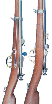 Moschetto da Carabinieri mod. 1869 'Carcano', nella versione per militari  a cavallo (a sinistra) e per militari a piedi (a destra)