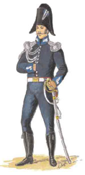 E. Chiappa, Carabiniere a cavallo. Il militare è nella grande tenuta del 1816.