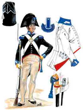 Carabiniere a piedi in uniforme estiva modello 1814. (disegno di Giorgio Cantelli).