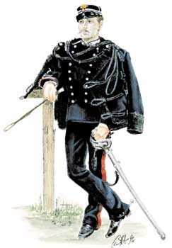 Tenente dei Carabinieri in uniforme ordinaria con 'spencer'. La sciabola e la relativa dragona sono modello 1871.