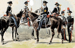 Immagine raffigurante varie bardature per carabiniere a piedi e a cavallo