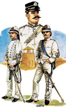 Uniformi del primo presidio di Carabinieri giunti in Africa nel 1883, nella base di Assab (Dancalia).