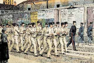 Quinto Cenni, 'Allievi carabinieri a piedi in tenuta di fatica durante un'esercitazione' (1898).