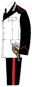 Dettagli della giubba mod.33 per brigadieri e carabinieri, a piedi ed a cavallo.