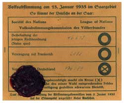 Scheda esemplificativa realizzata in lingua tedesca per il plebiscito della Saar.
