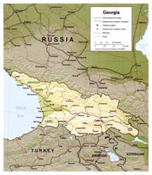 Una carta della Georgia. Formata dalle Repubbliche di Georgia,Abhasia e Adzaristan e dalla Provincia autonoma dell'Ossezia, è membro delle Nazioni Unite.