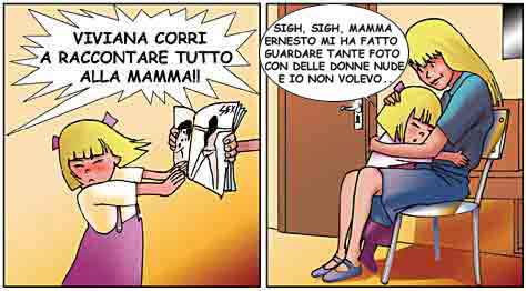 Le foto impressionano la bambina e Fidelia l'avverte di dirlo alla mamma; la bimba va dalla mamma