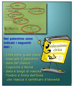 L'educazione civica mostra il nuovo patentino per conducenti di ciclomotore.