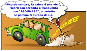 Vignetta con un'auto che inizia la marcia "sgommando".