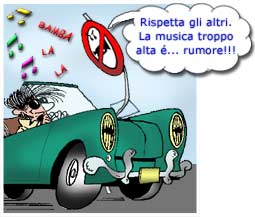 Un'automobilista guida con la radio a tutto volume