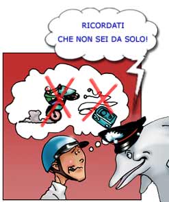 Vignetta di comportamenti da non tenere durante la guida di motocicli
