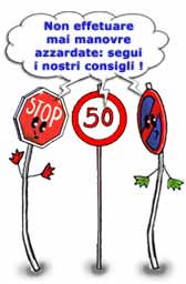 Vignetta con tre cartelli stradali animati