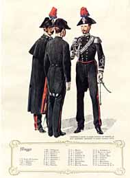 Maresciallo d'Alloggio e due Carabinieri in grande uniforme. Mese di Maggio