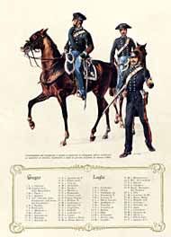 Carabinieri a cavallo e a piedi in uniforme 1870. Mesi di Giugno e Luglio.