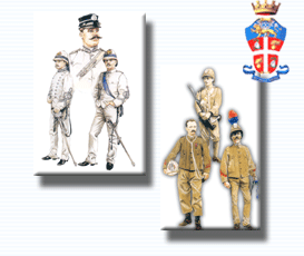 La imagen mostra las uniformes históricas utilizadas en la campaña de África 1895-1896.