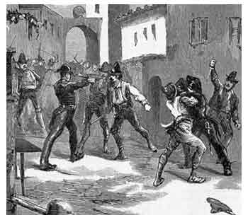 Il brigadiere Coppola, l'appuntato Favilli ed il carabiniere Valente, son costretti  far uso delle armi per difendere la loro vita e mantener forza alla legge - Potenza - 14 marzo 1883