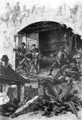 I capi briganti Anzalone e Salvo snidati dai carabinieri in un feudo di Canicattì nell'ottobre 1874. Da L'Illustrazione Universale del 15 novembre 1874)