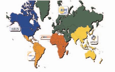 Immagine 4 : distribuzione geografica dei servizi resi dai Regional Internet Registry (RIR)