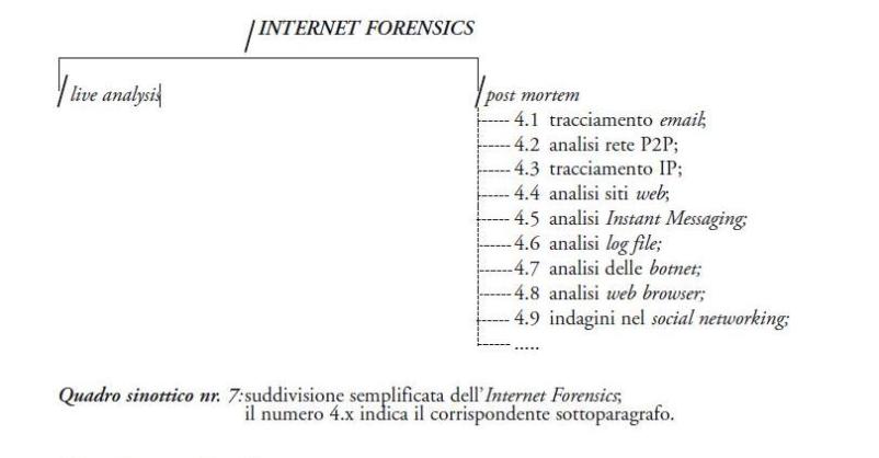 Quadro sinottico nr.7: suddivisione semplificata dell'Internet Forensics