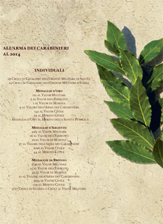 Calendario 2014 _ Ricompense concesse all'Arma dei Carabinieri dal 1814 al 2014