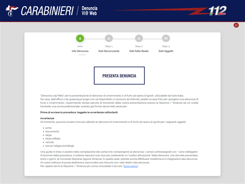 Accedi a denuncia via web