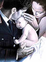 Carabiniere con neonato in braccio