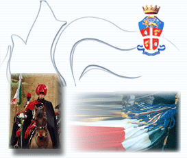 Picture with flag and carabiniere on horseback.